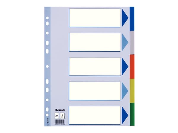 Esselte Multicoloured Polypropylene Dividers, Tyhjä välilehtihakemisto, Polypropeeni (PP), Monivärinen, Muotokuva, A4, 225 mm