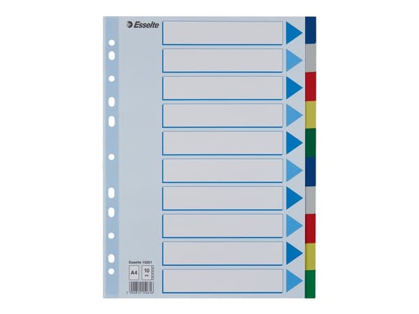 Esselte - Inndeler - 10 deler - for A4 (210 x 297 mm) - med fliker - multifarge - for P/N: 231040, 48083, 48086, 48087