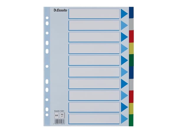 Esselte - Inndeler - 10 deler - for A4 (210 x 297 mm) - med fliker - multifarge - for P/N: 231040, 48083, 48086, 48087