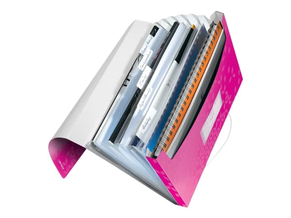 Leitz WOW - Dokumentmappe - kan utvides - 6 rom - 6 deler - for A4 (210 x 297 mm) - med fliker - metallisk rosa