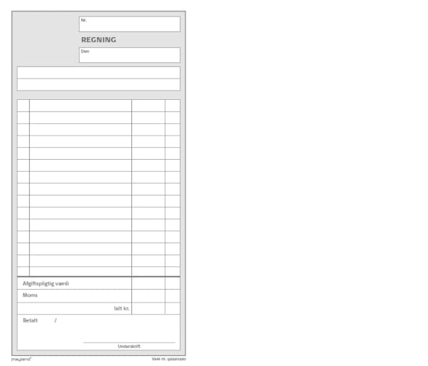 Regningsblok 126x200 mm med afgift - 2x50 blade - (10 stk.)