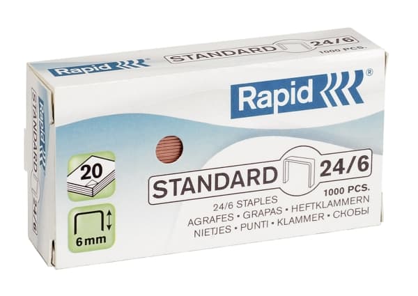 Rapid Standart - Klamrar - 24/6 - 6 mm - galvaniserat stål - kopparpläterad - paket med 1000