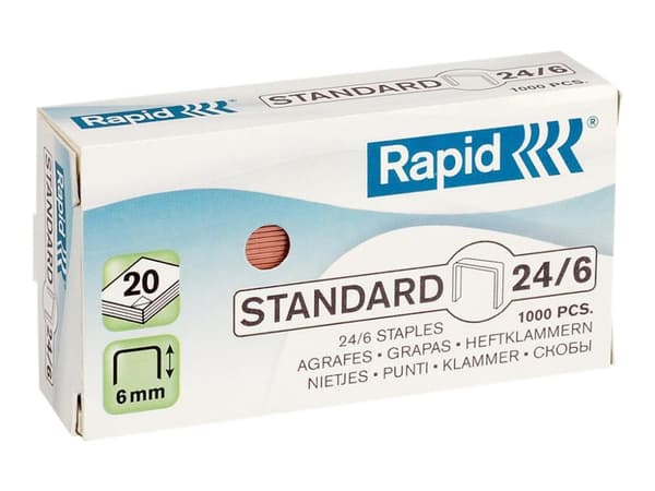 Rapid Standart - Klamrar - 24/6 - 6 mm - galvaniserat stål - kopparpläterad - paket med 1000