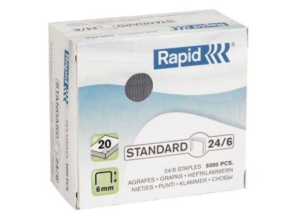 Rapid Standard - Klamrar - 24/6 - 6 mm - galvaniserat stål - paket med 5000 - för Classic K2; Fashion Baby-Ray, F18, F30, Ultimate NXT, Ultimate NXT