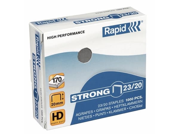 Rapid 23/20, Niittipakkaus, 2 cm, 1000 niitit, 23/20, Ruostumaton teräs, 170 arkkia