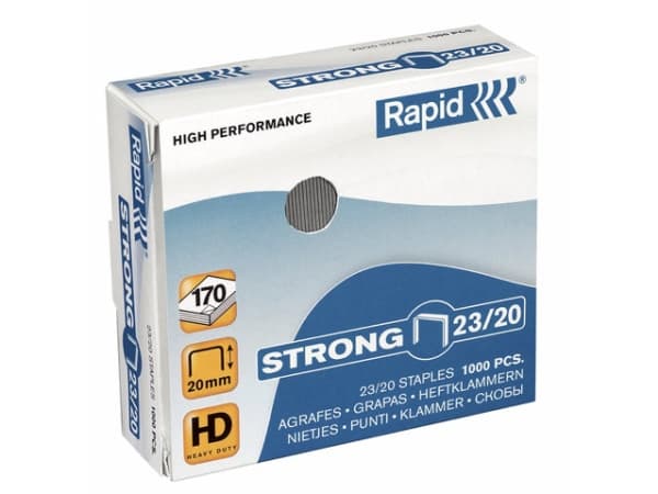 Rapid 23/20, Niittipakkaus, 2 cm, 1000 niitit, 23/20, Ruostumaton teräs, 170 arkkia