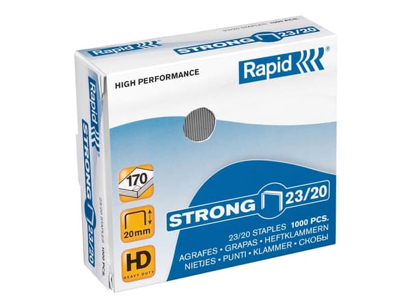 Rapid 23/20, Niittipakkaus, 2 cm, 1000 niitit, 23/20, Ruostumaton teräs, 170 arkkia