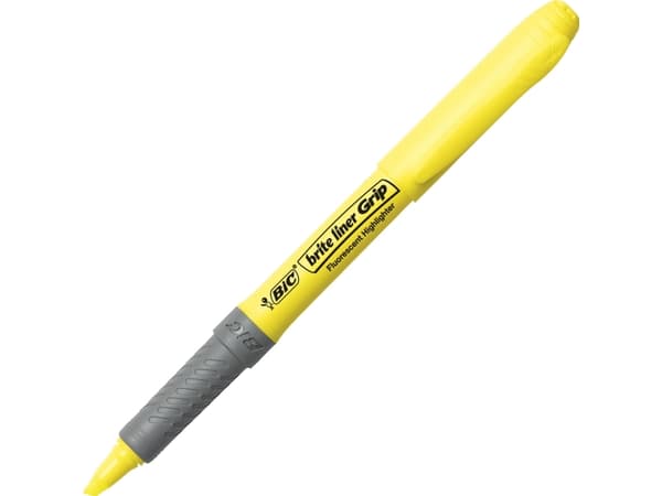 BIC brite liner Grip - Markeringspenn - fluorescerende gul - vannbasert blekk - 1.6-3.4 mm - fin og bred (en pakke 12)