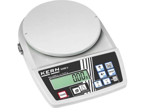Kern EMB 2000-2V Brevvægt Vejeområde 2 kg Aflæsningsnøjagtighed 0.01 g via strømdrift, Batteridrevet Hvid