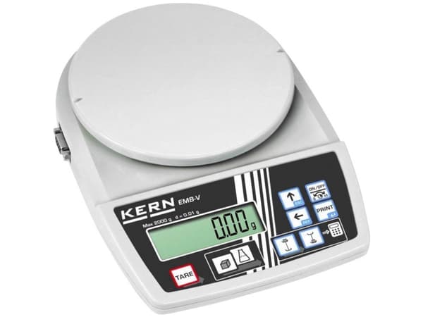 Kern EMB 2000-2V Brevvægt Vejeområde 2 kg Aflæsningsnøjagtighed 0.01 g via strømdrift, Batteridrevet Hvid