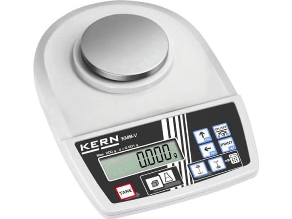 Kern EMB 200-3V Brevvægt Vejeområde 0.2 kg Aflæsningsnøjagtighed 0.001 g via strømdrift, Batteridrevet Sølv