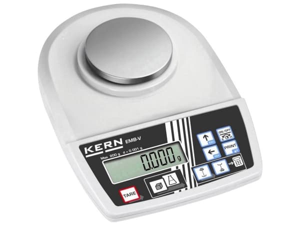 Kern EMB 200-3V Brevvægt Vejeområde 0.2 kg Aflæsningsnøjagtighed 0.001 g via strømdrift, Batteridrevet Sølv
