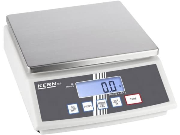 Kern FCB 8K0.1 Bordvægt Vejeområde 8 kg Aflæsningsnøjagtighed 0.1 g via strømdrift, Batteridrevet, Batteridrevet Sølv
