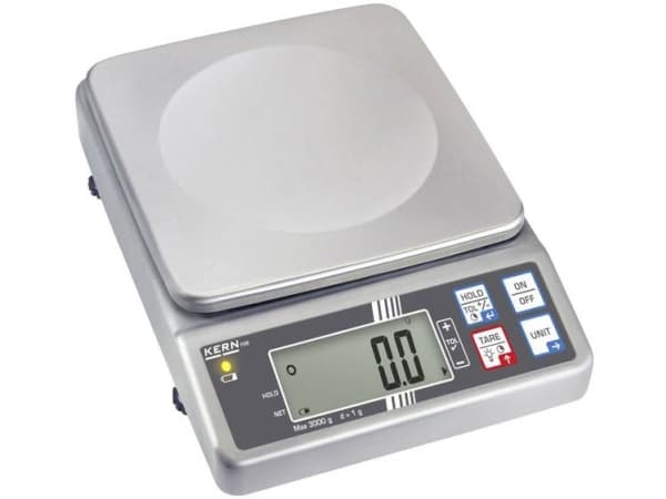 Kern FOB 3K1 Brevvægt Vejeområde 3 kg Aflæsningsnøjagtighed 1 g via strømdrift, Batteridrevet Sølv