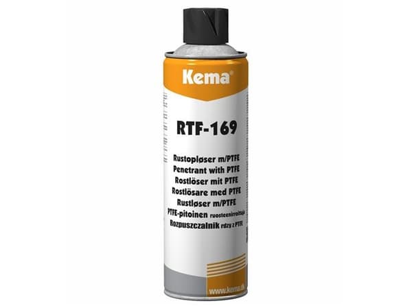 KEMA Rustopløser RTF-169 500ml spraym/PTFE, til værktøj og maskinel, kompressorer og køleanlæg. Endvidere velegnet til låse