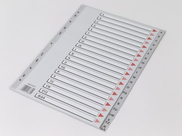 Plastregister Q-Line A4 A-Å grå m/kartonforblad - (10 stk.)