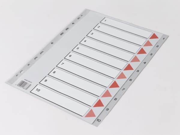Plastregister Q-Line A4 1-10 grå m/kartonforblad - (20 stk.)