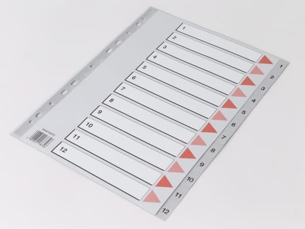 Plastregister Q-Line A4 1-12 grå m/kartonforblad - (15 stk.)
