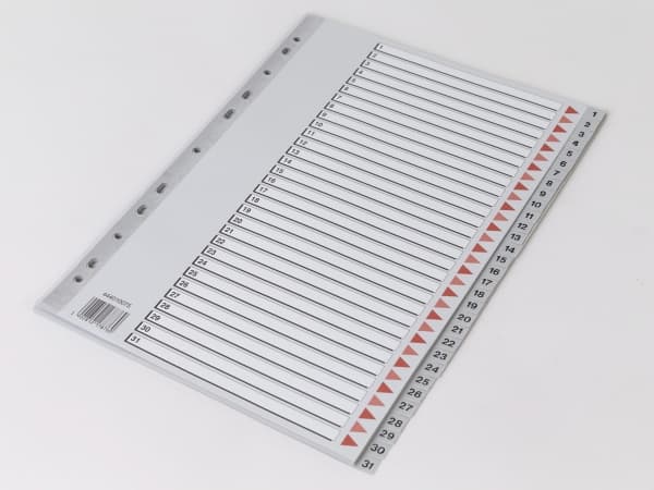 Plastregister Q-Line A4 1-31 grå m/kartonforblad - (10 stk.)
