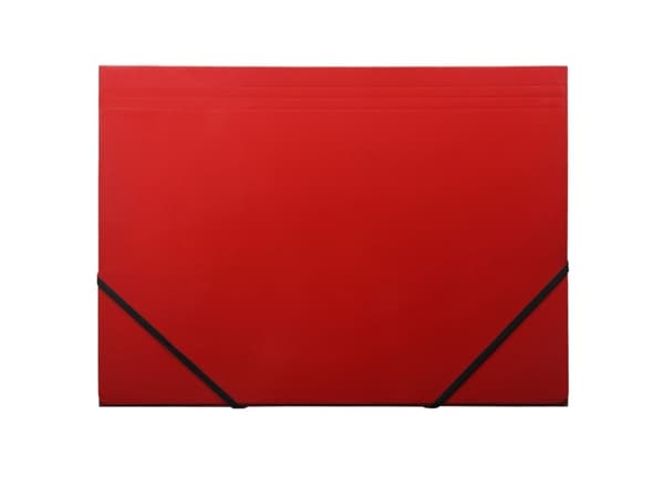 Elastikmappe Q-Line A4 rød m/3 klapper & elastik blank - (10 stk.)