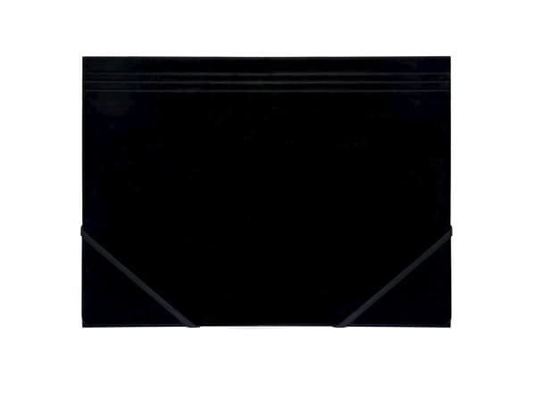 Elastikmappe Q-Line A4 sort m/3 klapper & elastik blank - (10 stk.)