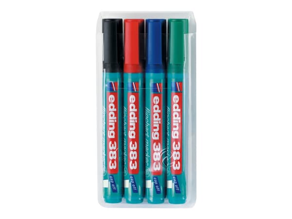 edding 383 flipchart - Markering - för flipdiagram - svart, röd, blå, grön - vattenbaserat bläck - 1-5 mm (paket om 4)