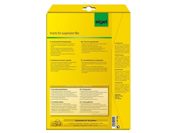 Sigel LP725, Hvit, Ikke-klebende DVD-innleggspapir, A4, Papir, Laser/Blekkskriver, Rektangel