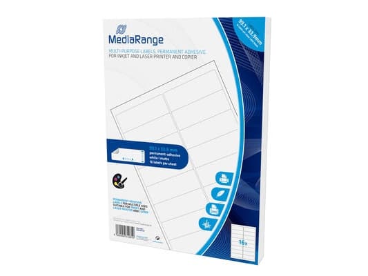 MediaRange - Permanent klæbemiddel - vitmatteret - 99.1 x 33.9 mm 800 etikette(r) (50 ark x 16) etiketter till flera formål