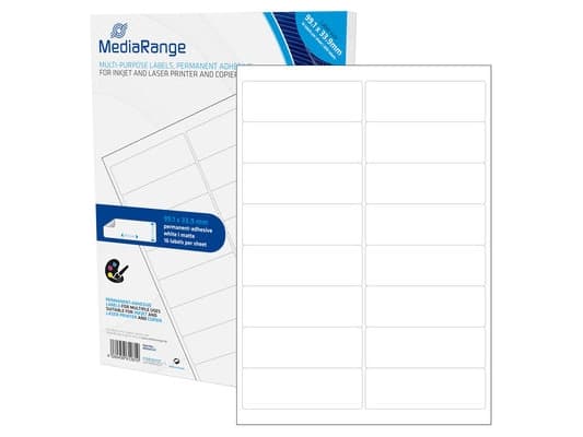 MediaRange - Permanent klæbemiddel - vitmatteret - 99.1 x 33.9 mm 800 etikette(r) (50 ark x 16) etiketter till flera formål
