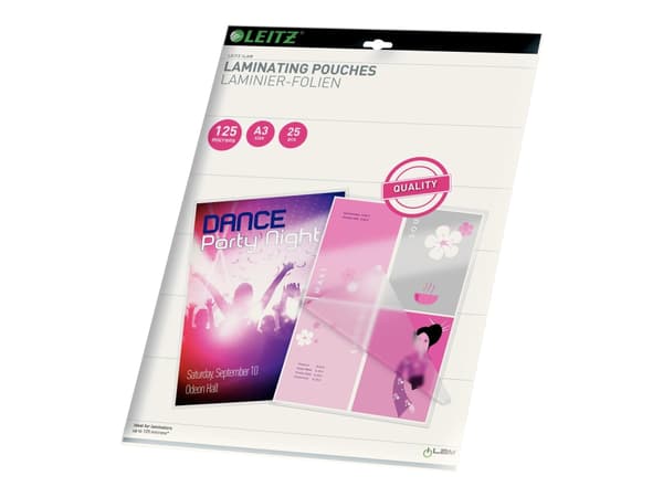 Leitz 33836, Läpinäkyvä, EVA (eteeni-vinyyliasetaatti), Polyeteenitereftalaatti, Kiiltävä, A3, 0,125 mm, 468 mm