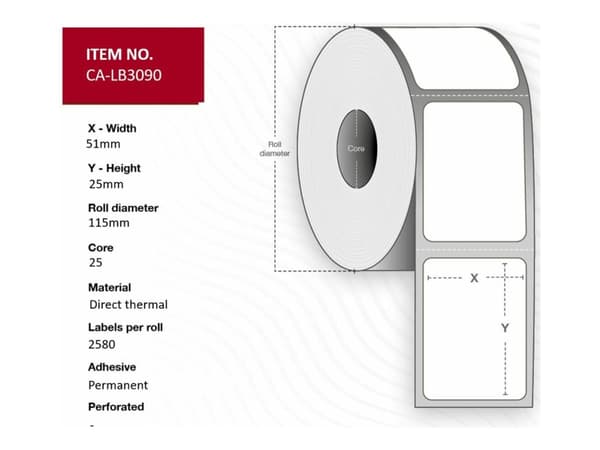 Capture - Permanet adhesiv - toppbelagt - hvit - 51 x 25 mm 30960 etikett(er) (12 rull(er) x 2580) boks - merkelapper
