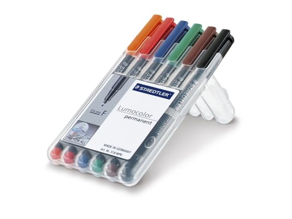 Staedtler 318 WP6, Musta, Sininen, Ruskea, Vihreä, Oranssi, Punainen, Musta, Läpinäkyvä, Polypropeeni (PP), 0,6 mm, 6 kpl