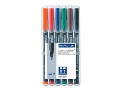 STAEDTLER Lumocolor - Fibertuppenn - permanent - svart, rød, blå, grønn, oransje, brun - 1 mm - medium (en pakke 6)