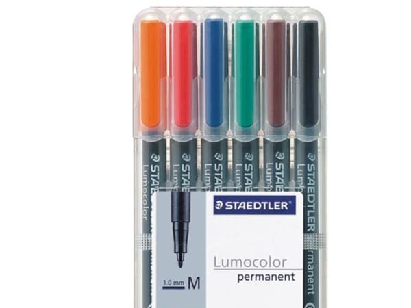 STAEDTLER Lumocolor - Fibertuppenn - permanent - svart, rød, blå, grønn, oransje, brun - 1 mm - medium (en pakke 6)