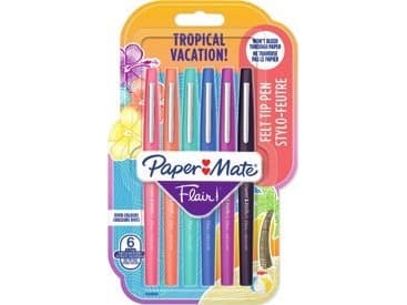 Papermate Flair Tropical, Gelpenna med kork, Svart, Blå, Orange, Rosa, Lila, Svart, Blå, Orange, Rosa, Lila, Plast, Medium, Medium