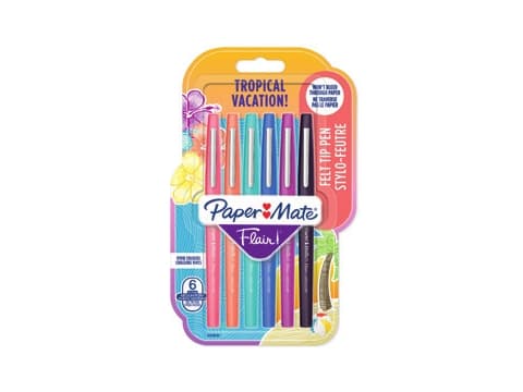 Papermate Flair Tropical, Gelpenna med kork, Svart, Blå, Orange, Rosa, Lila, Svart, Blå, Orange, Rosa, Lila, Plast, Medium, Medium
