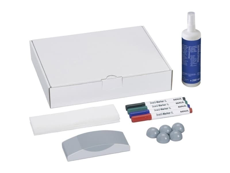 Maul Whiteboard-tilbehørssæt 6386099 Karton inkl. fire boardmarkers, tavlevisker, rengøringsmiddel, fem kugle-magneter