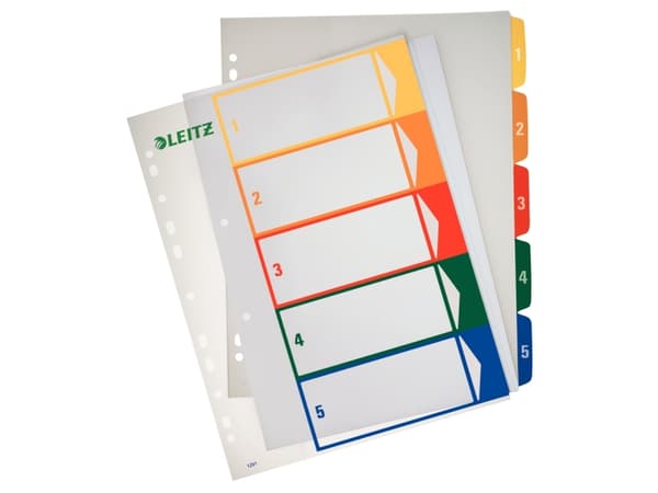Leitz 12910000, Numeroitu välilehtihakemisto, Polypropeeni (PP), Sininen, Vihreä, Oranssi, Punainen, Keltainen, A4, 255 mm, 2 mm