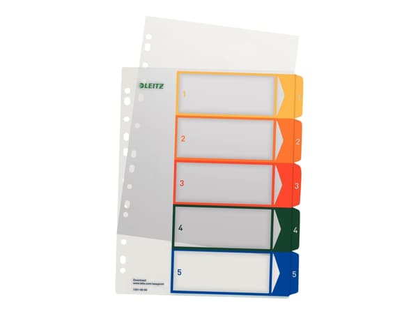 Leitz 12910000, Numeroitu välilehtihakemisto, Polypropeeni (PP), Sininen, Vihreä, Oranssi, Punainen, Keltainen, A4, 255 mm, 2 mm