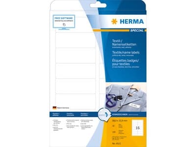 HERMA Special Name/textile - Acetatsilke - fjernbart selv-adhesiv - hvit - 33.8 x 88.9 mm 320 etikett(er) (20 ark x 16) merkelapper