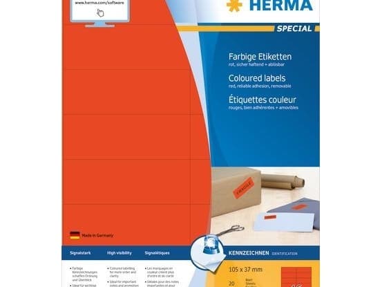 HERMA 4552, Rød, Rektangel, A4, Universell, Matte, Laser/Blekkskriver