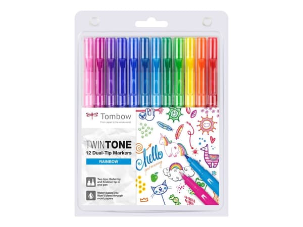 Marker Tombow TwinTone Rainbow 0,3/0,8 mm ass. farver (12 stk.)