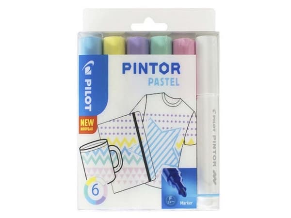 Pilot Pintor Pastel, 6 stykker, Blå, Grønn, Rosa, Fiolett, Hvit, Gult, Projektil spiss, Assorterte farger, Rund, 2,9 mm