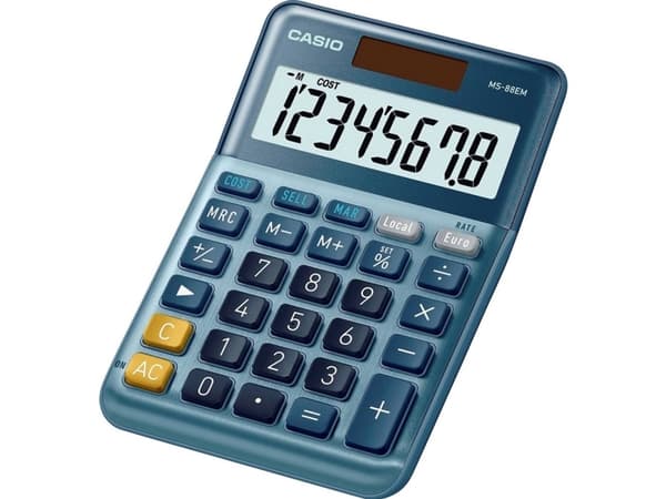 Casio MS-88EM - Skrivebordskalkulator - 8 sifre - solpanel, batteri - blå
