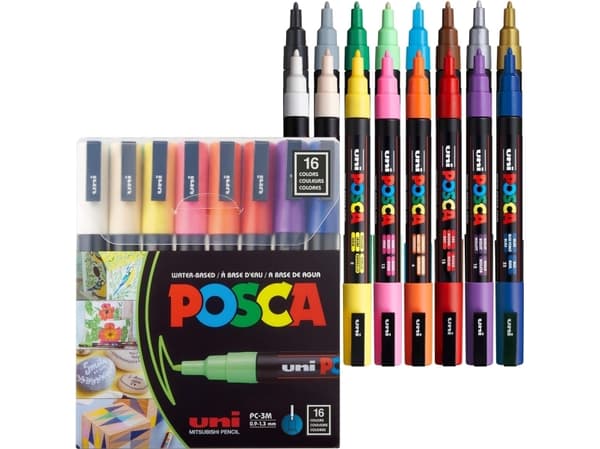 POSCA PC-3M, Flerfarget, Flerfarget, 16 farger, Rund, 16 stykker
