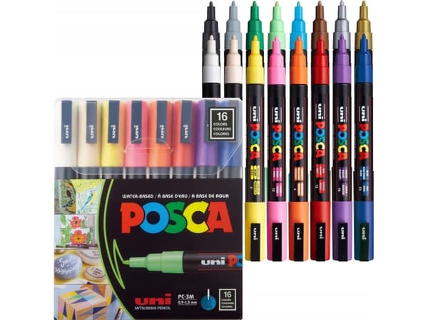 POSCA PC-3M, Flerfarget, Flerfarget, 16 farger, Rund, 16 stykker