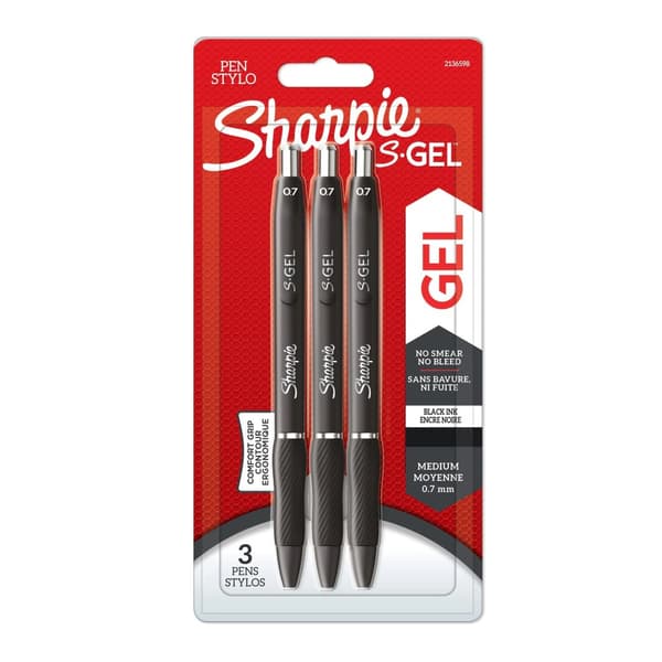 Sharpie S-Gel, Indragbar gelpenna, Svart, Svart, Medium, 0,7 mm, Blåsa
