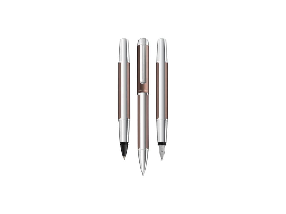 Pelikan Pura R40, Stiftpenna, Mocha, Silver, Svart, Gjuten aluminium, Medium, Tyskland