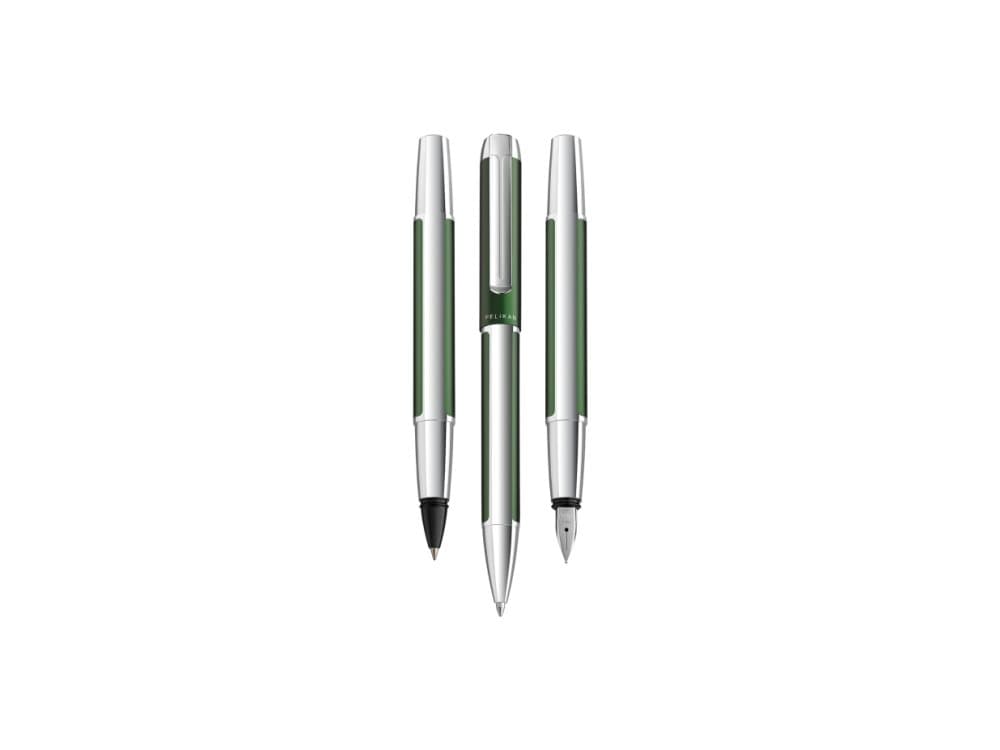 Pelikan Pura R40, Stiftpenna, Grön, Silver, Svart, Gjuten aluminium, Medium, Tyskland