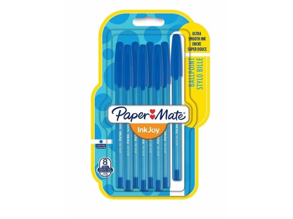 Papermate InkJoy 100 ST, Klämma, Kulspetspenna, pinnformad, Blå, 8 styck, Medium